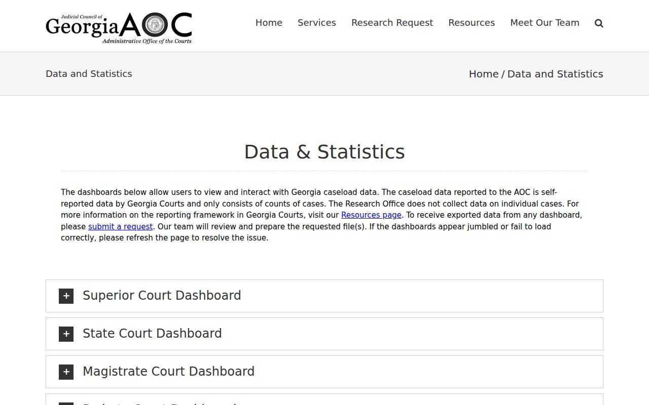 Georgia court docket statistics and statewide court data dashboards